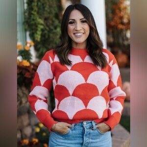 &MERCI Avara Women’s Red and Pink Print Sweater Soft NEW WITH TAGS